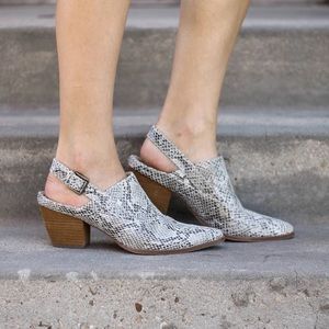Matisse Snakeskin Pattern Ankle Booties with Block Heel